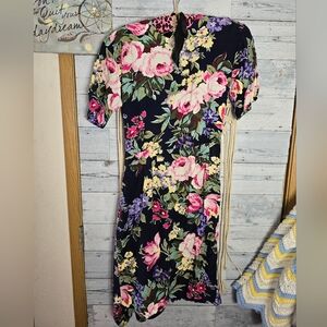 Vtg 90's Cottagecore Floral Print Short Sleeve Apron Front Wrap Midi Dress